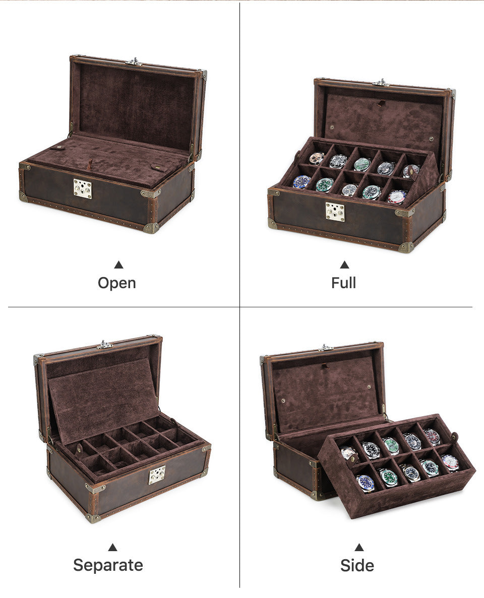 Vintage Leather Watch Box for Men 10 Slot Display Case