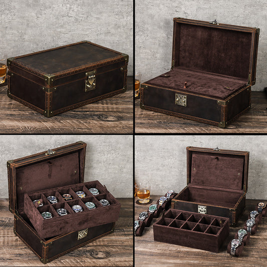 Vintage Leather Watch Box for Men 10 Slot Display Case