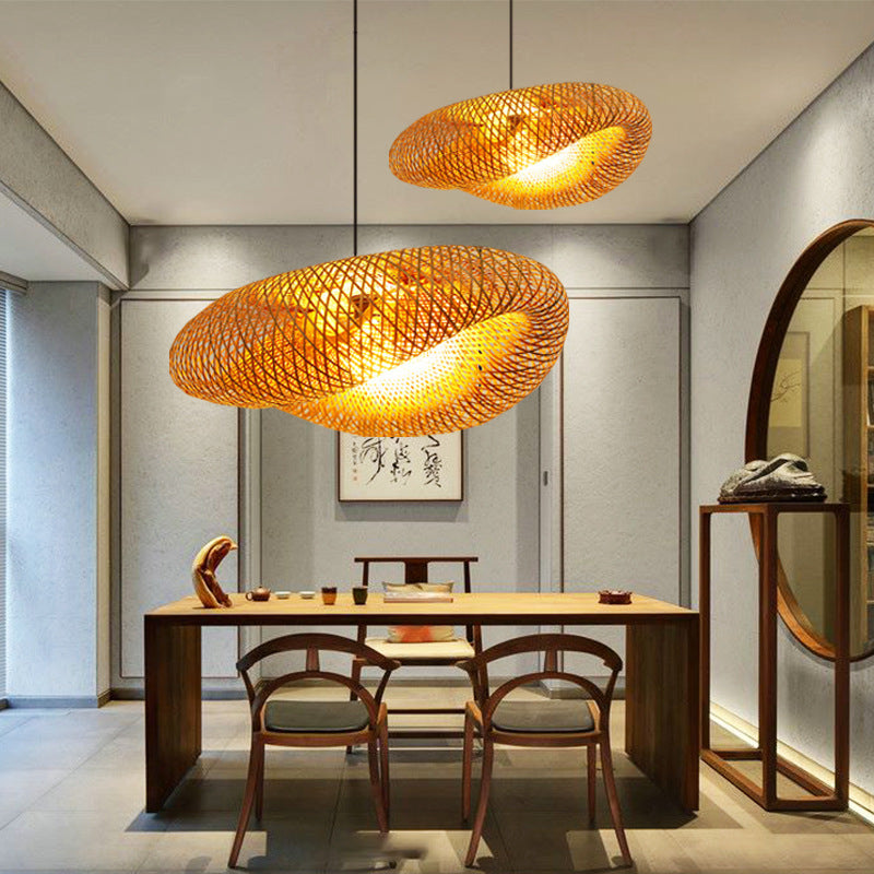 Bamboo Pendant Modern Rattan Chandelier for Dining Room