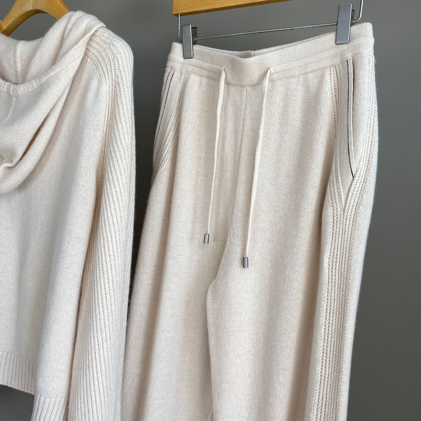 Women Cashmere Wool Knit Hoodie and Pants Set