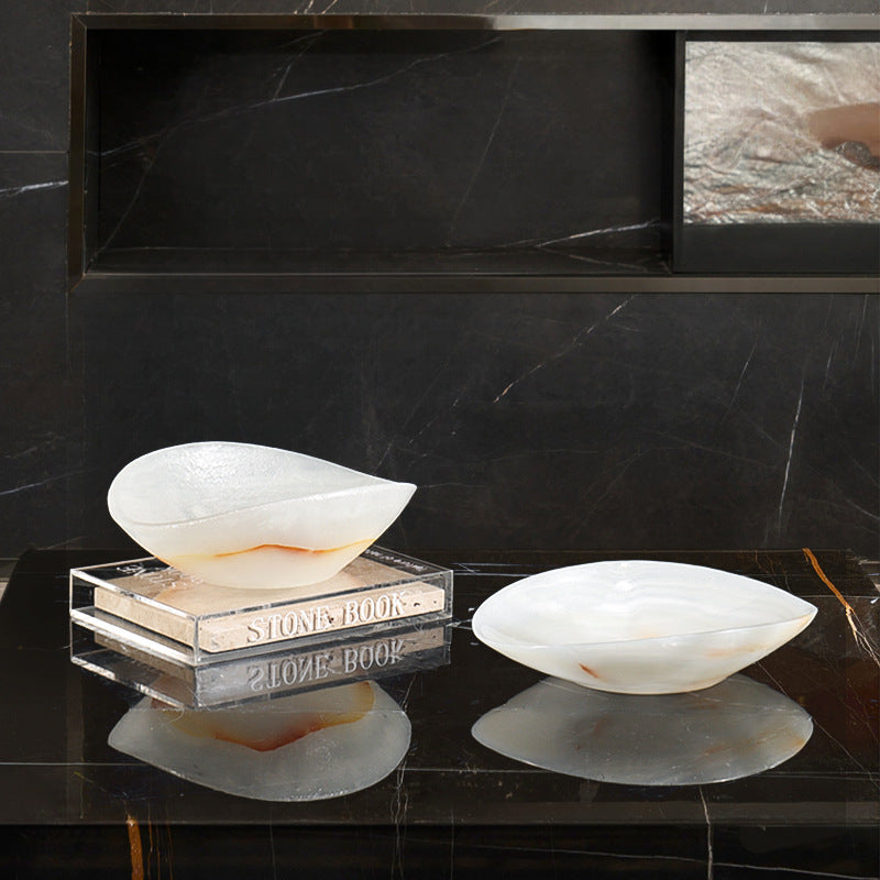 Light Luxury Marble Fruit Plate Natural White Jade Decorative Bowl