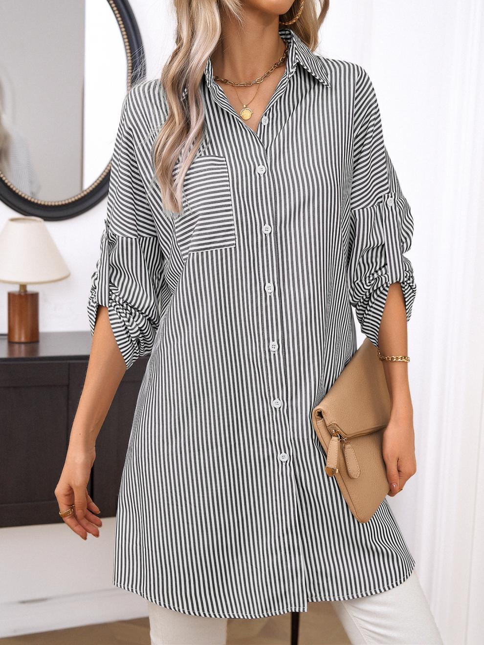 Women's Striped Printed Casual Long Sleeve Shirt
