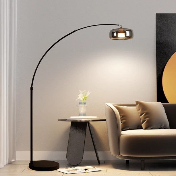 Italian Arc Floor Lamp with Glass Shade and Marble Base