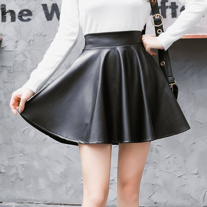 Real Leather Skater Skirt with Flared Hem