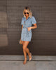 Short Sleeve Button Down Denim Mini Dress with Belt