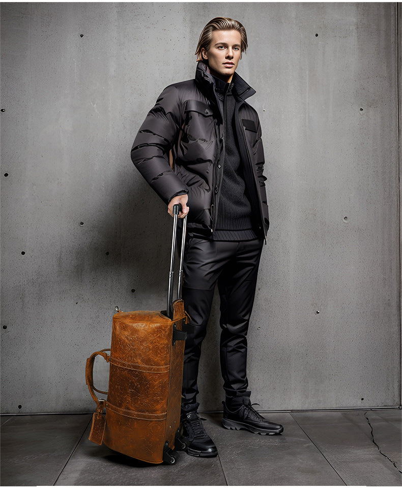 Genuine Leather Trolley Travel Bag Rolling Duffel