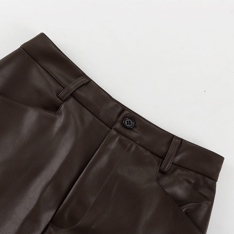Imitation Leather Brown Skirt Tall