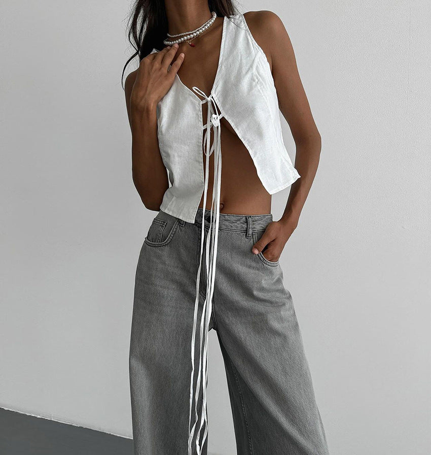 Casual Knotted Crop Tank Tops For Women
