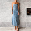 Strapless Denim Maxi Dress for Women Slim Fit With Side Slit
