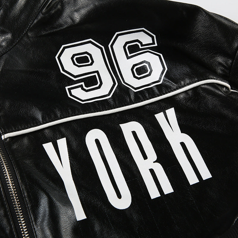 Cropped Faux Leather Jacket Women Moto Bomber Style