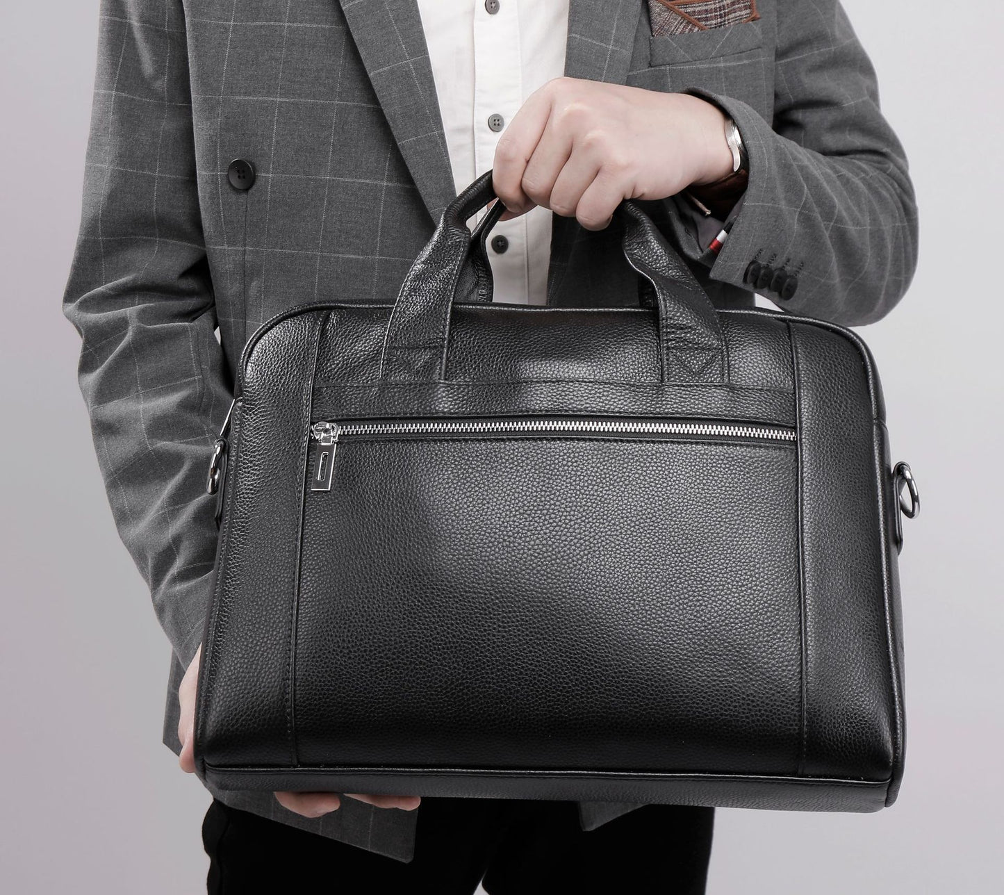 Men's Full Grain Leather Office Bag Briefcase for 13.5" Laptop
