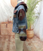 Oversized Hooded Patchwork Jean Jacket Western Aztec