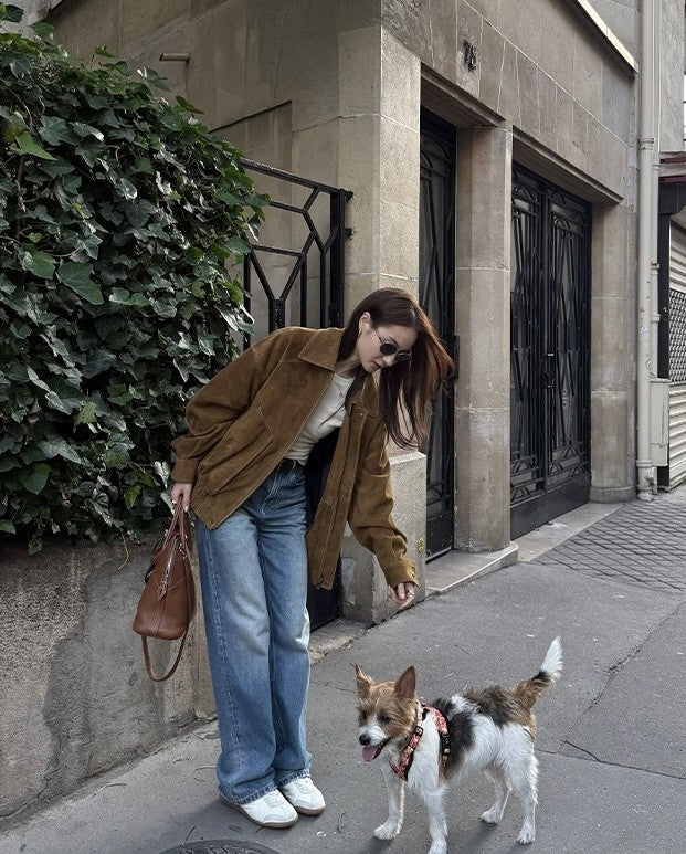 Brown Modern Biker Oversized Suede Jacket Women