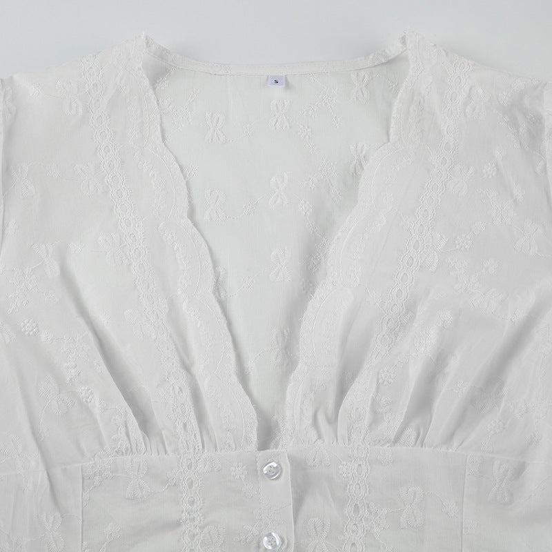 Tie Neck Short Sleeve Blouse