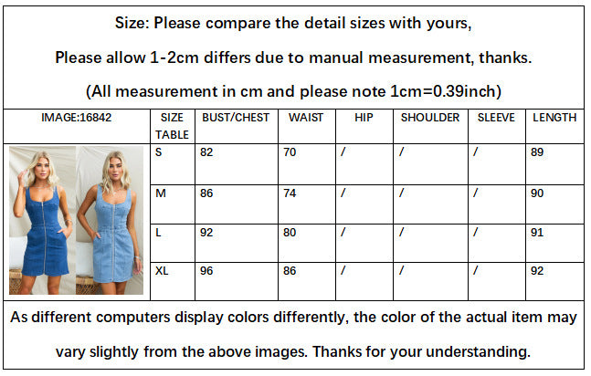 Sleeveless Blue Jean Mini Dress with Zipper Front