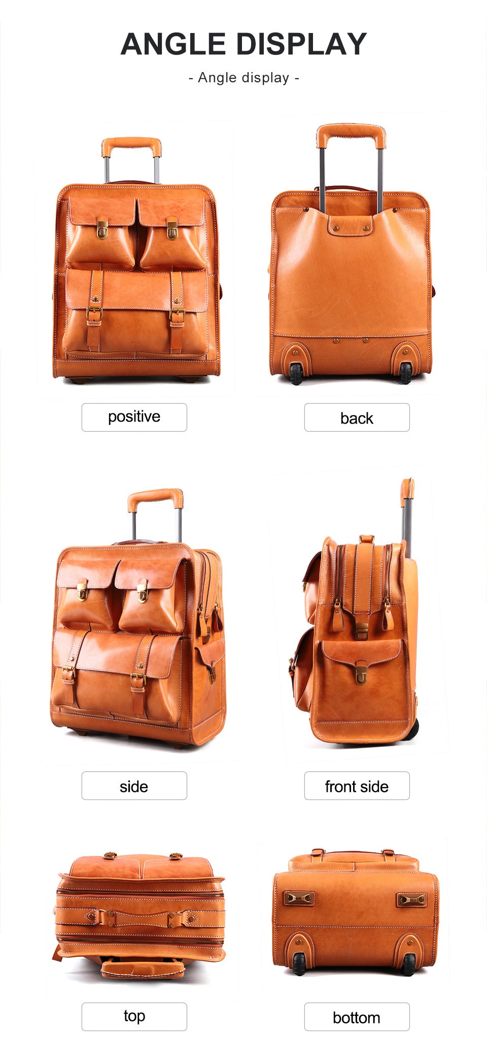 Leather Carry On Trolley Suitcase Cabin Bag with Wheels