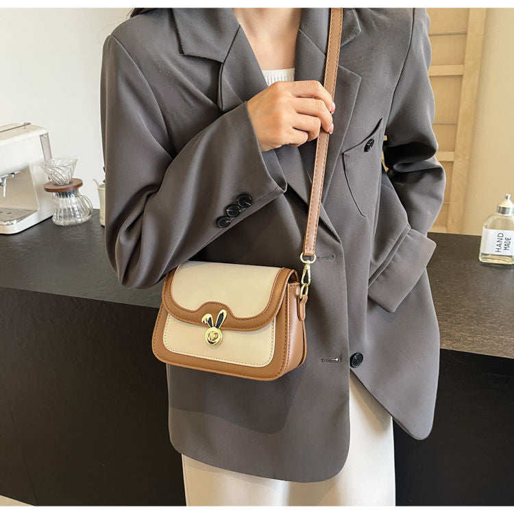 Two-Tone Small Square Shoulder Bag with Gold Twist Lock