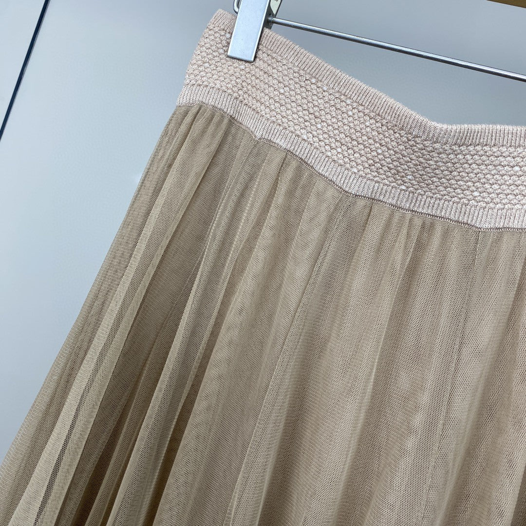 Women’s Cashmere Mesh Patchwork Long Midi Skirt