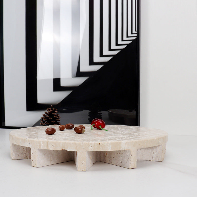 Round Marble Fruit Plate Tray Natural Stone Serving Platter
