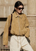 Tan Real Suede Leather Jacket for Women with Drawstring Hem