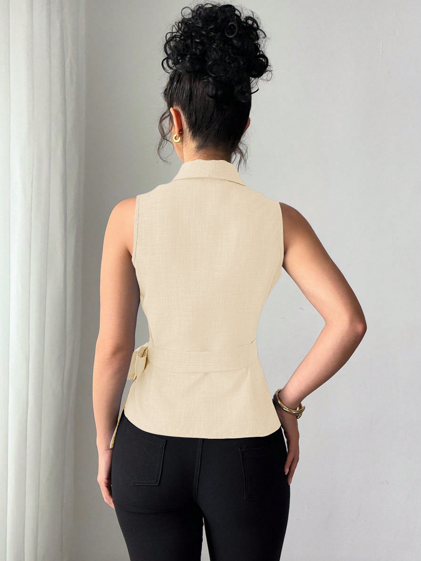 Women's Lapel Collar Wrap Crop Top Workwear Vest