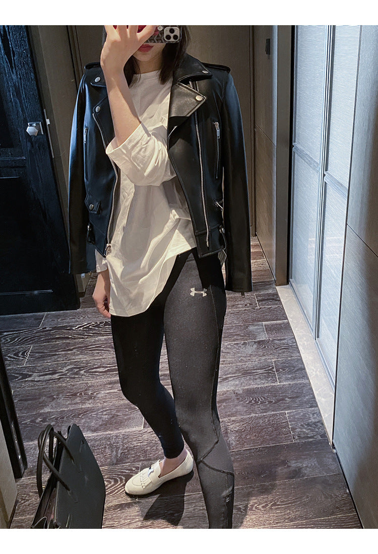 Women Leather Moto Jacket Cropped Motorcycle Jacket