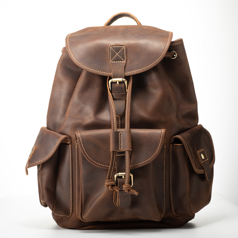 brown real leather backpack men