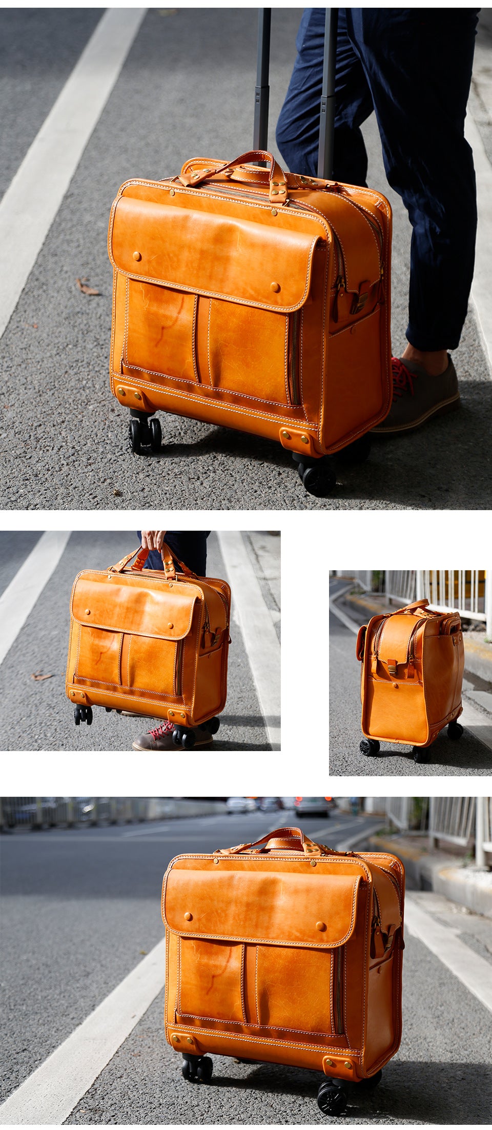 20 Inch Genuine Leather Trolley Case Cabin Luggage