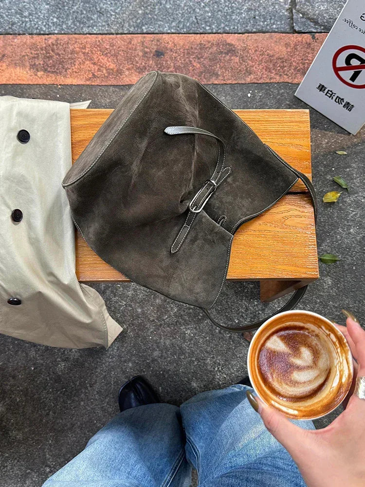 Brown Suede Large Tote Bag for Women Shoulder & Crossbody