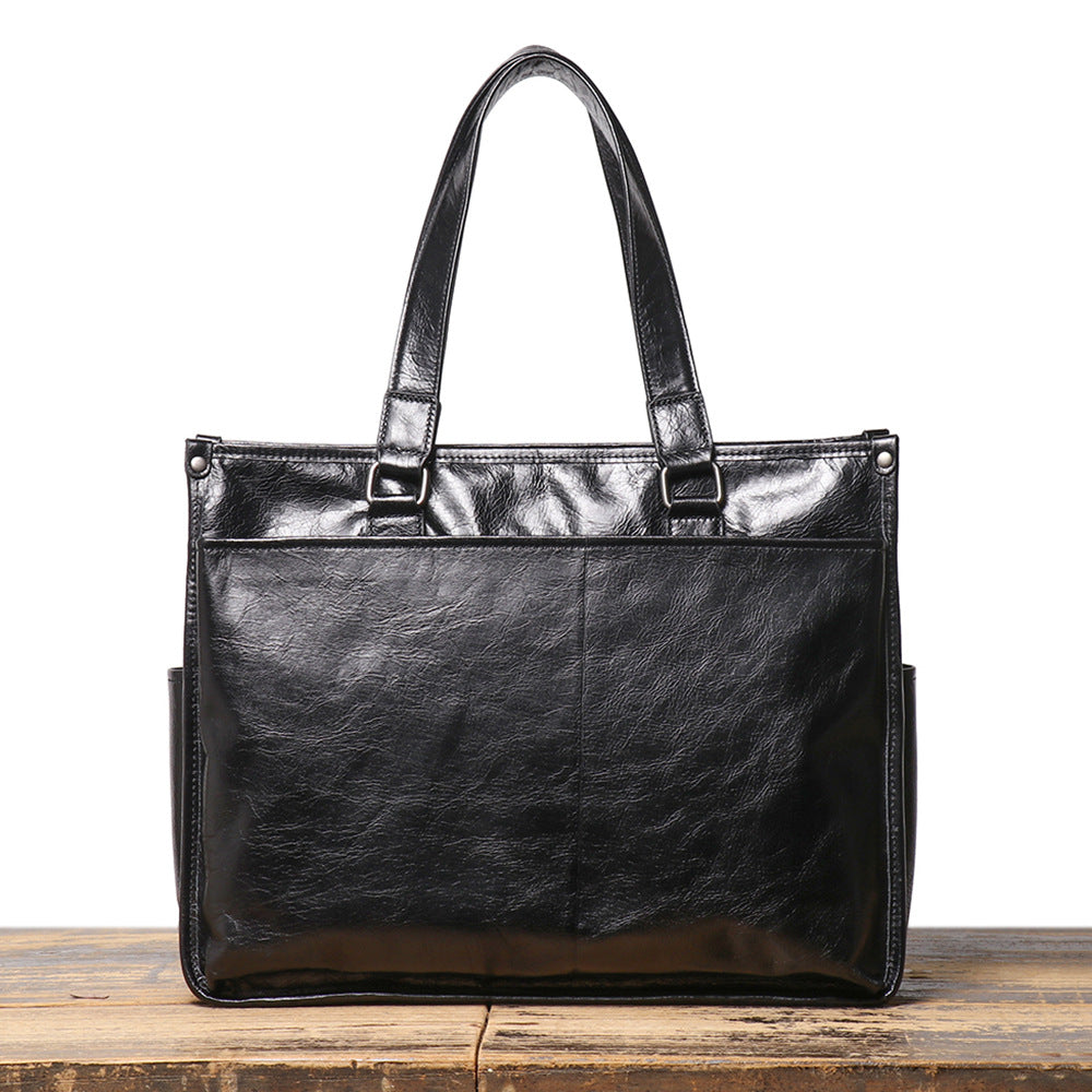 Leather Men's Business Laptop Briefcase with Shoulder Strap