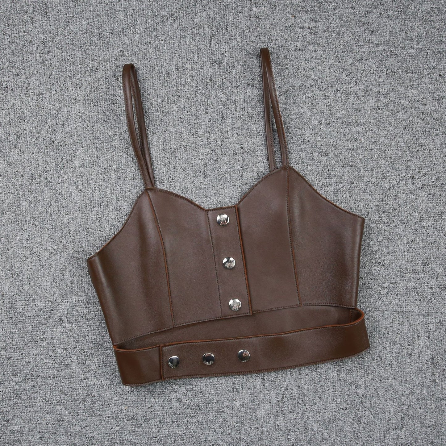 Leather Camisole Vest Cropped Corset Top with Snap Belt