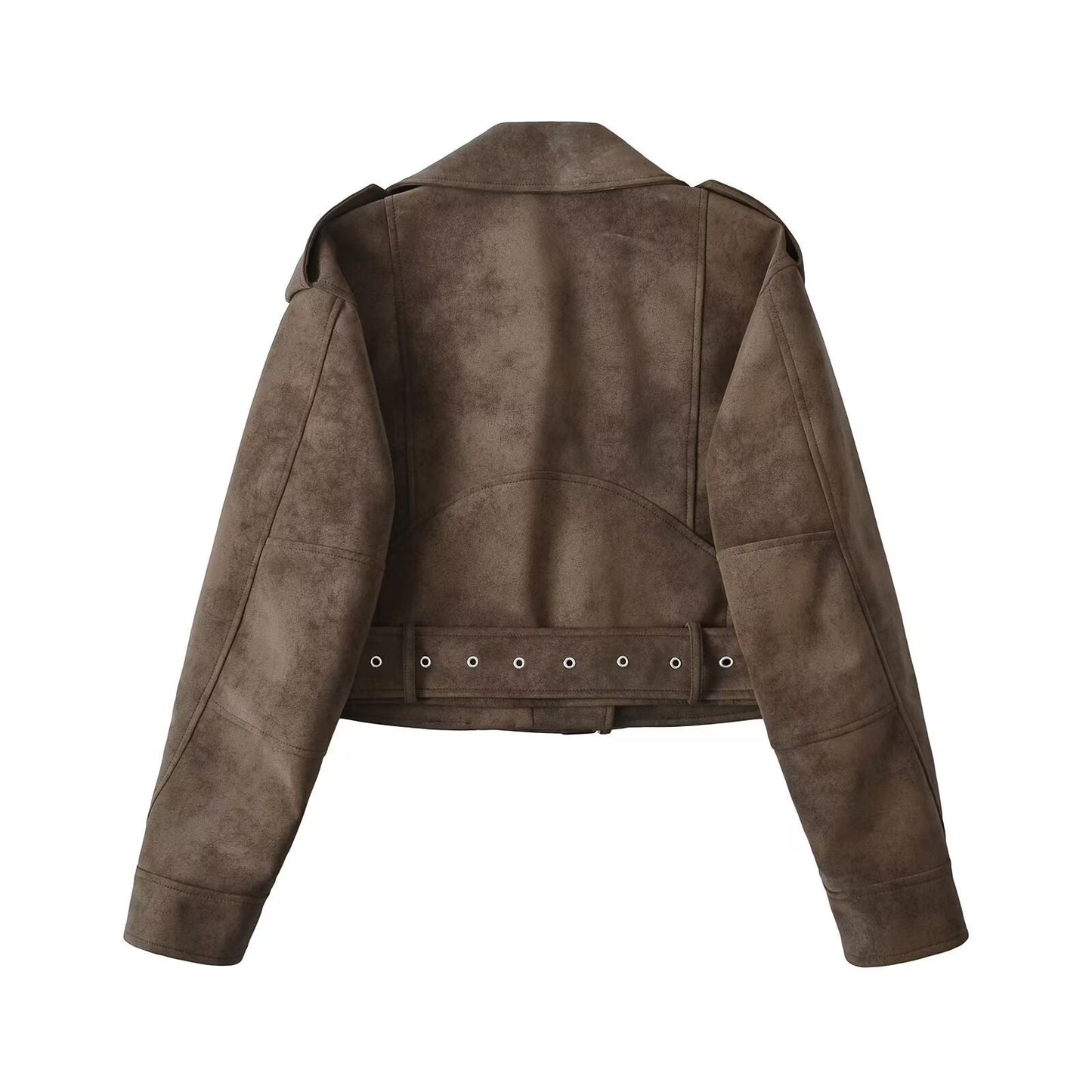 Women Brown Velvet Motorcycle Jacket Cropped Suede