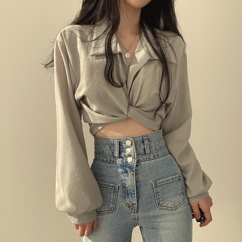 Women Cropped Shirt Waist Fitted