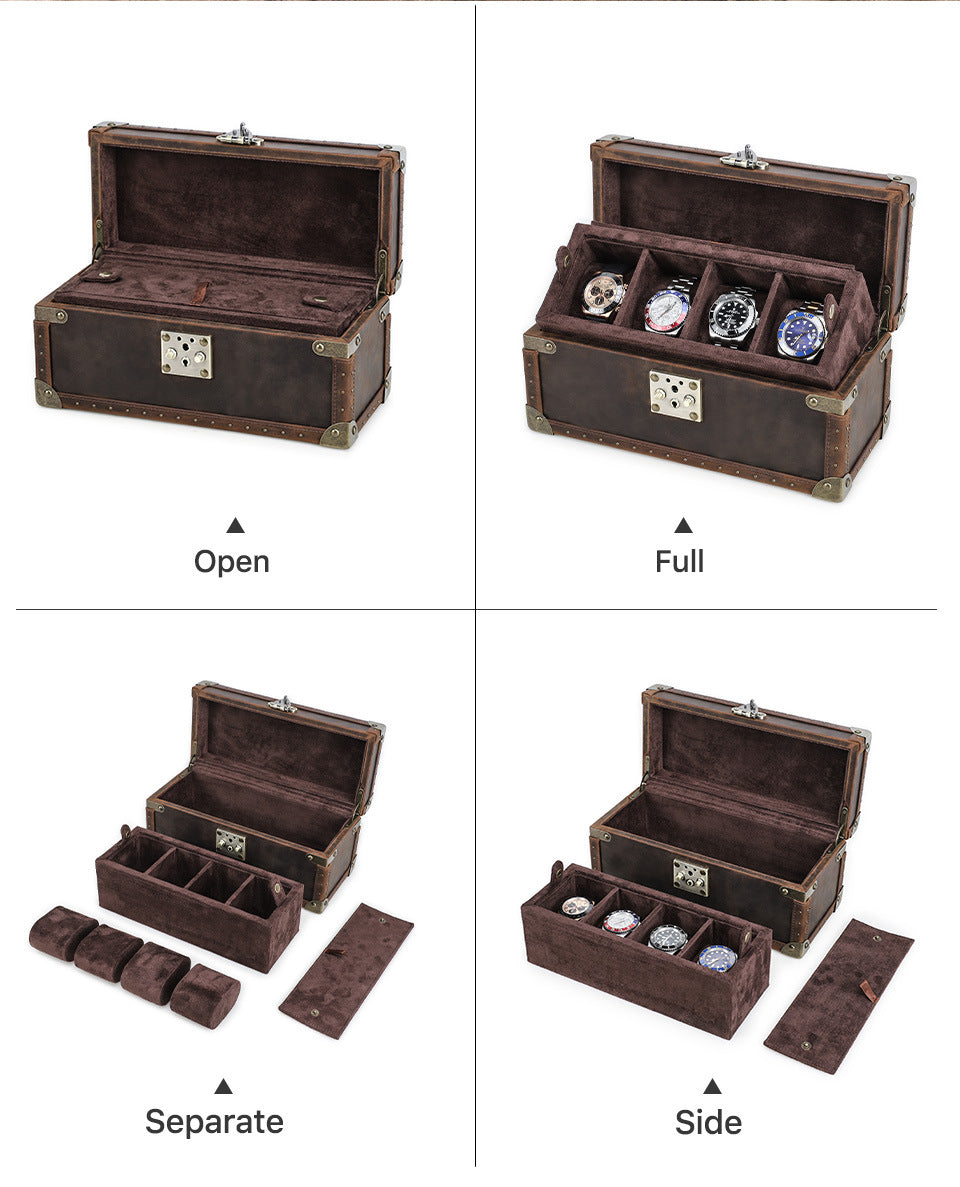 Luxury Leather 4 Watch Box for Men Display Organizer
