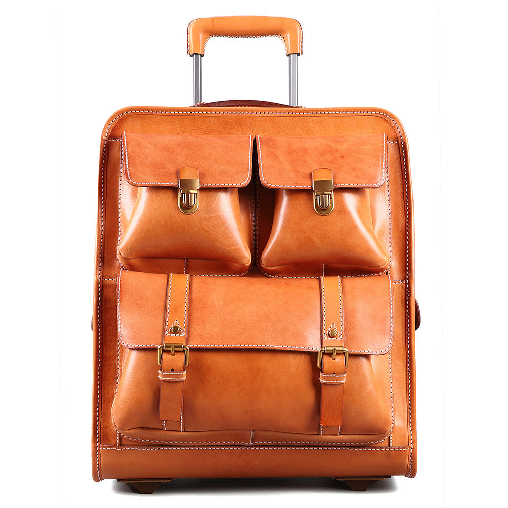 Leather Carry On Trolley Suitcase Cabin Bag with Wheels