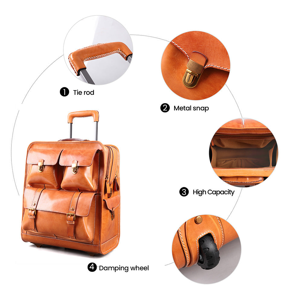 Leather Carry On Trolley Suitcase Cabin Bag with Wheels