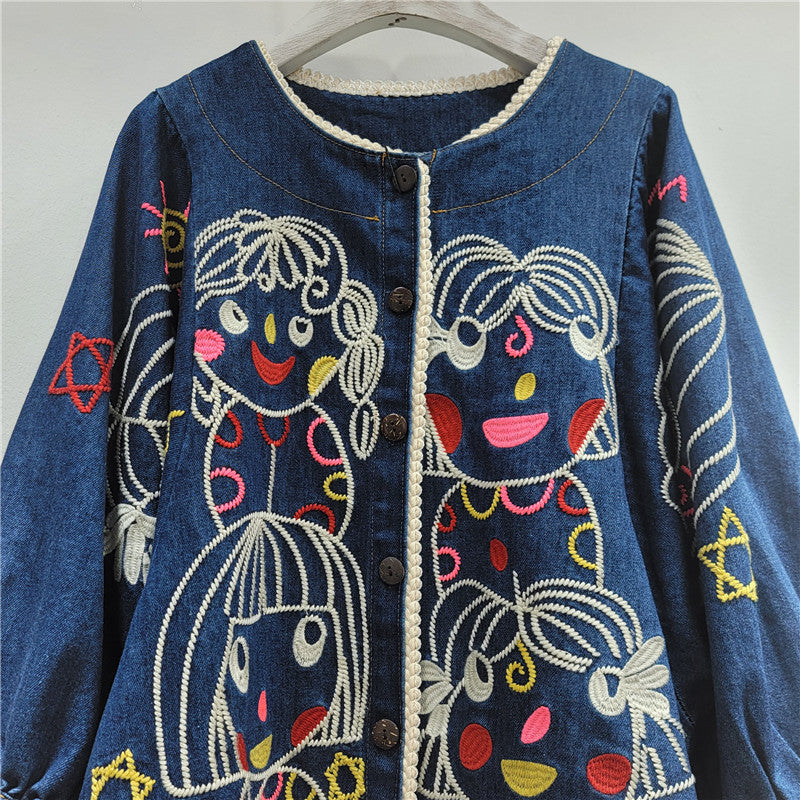 Retro Embroidered Denim Jacket for Women