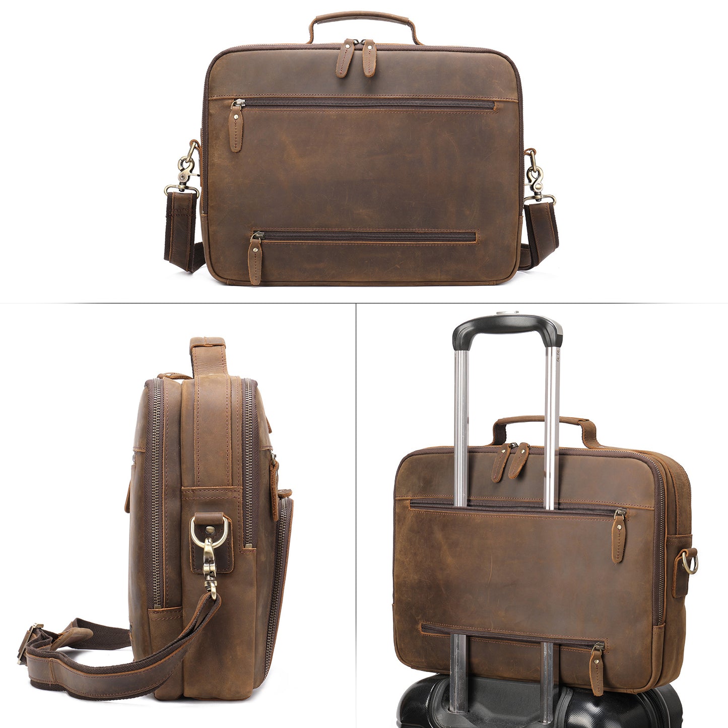 Brown Leather Briefcase Laptop Bag for Men