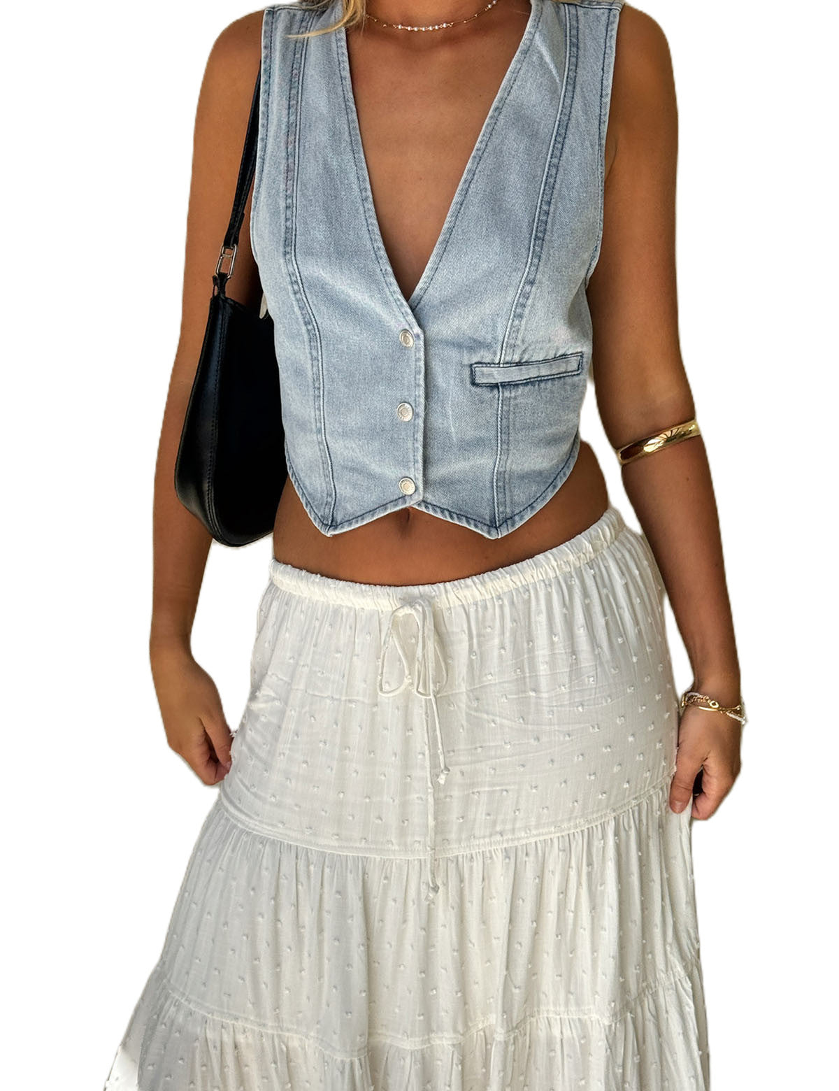Women's Denim Vest Top With Front Buttons