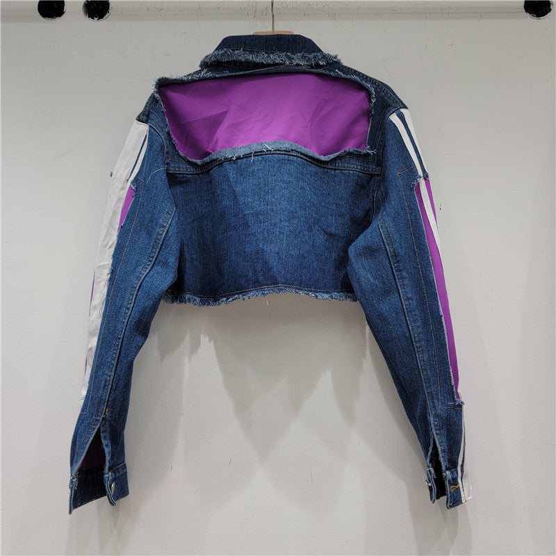 Retro Distressed Cropped Denim Jacket Women