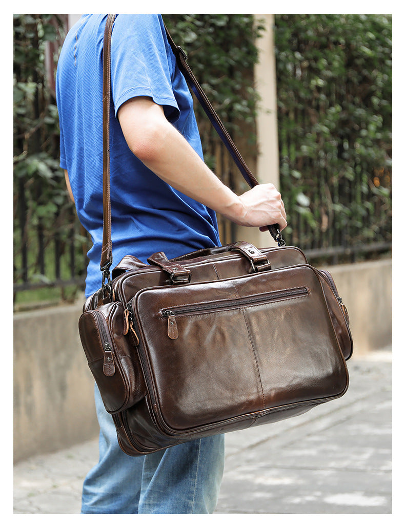 Brown Leather Duffle Bag with Laptop Compartment