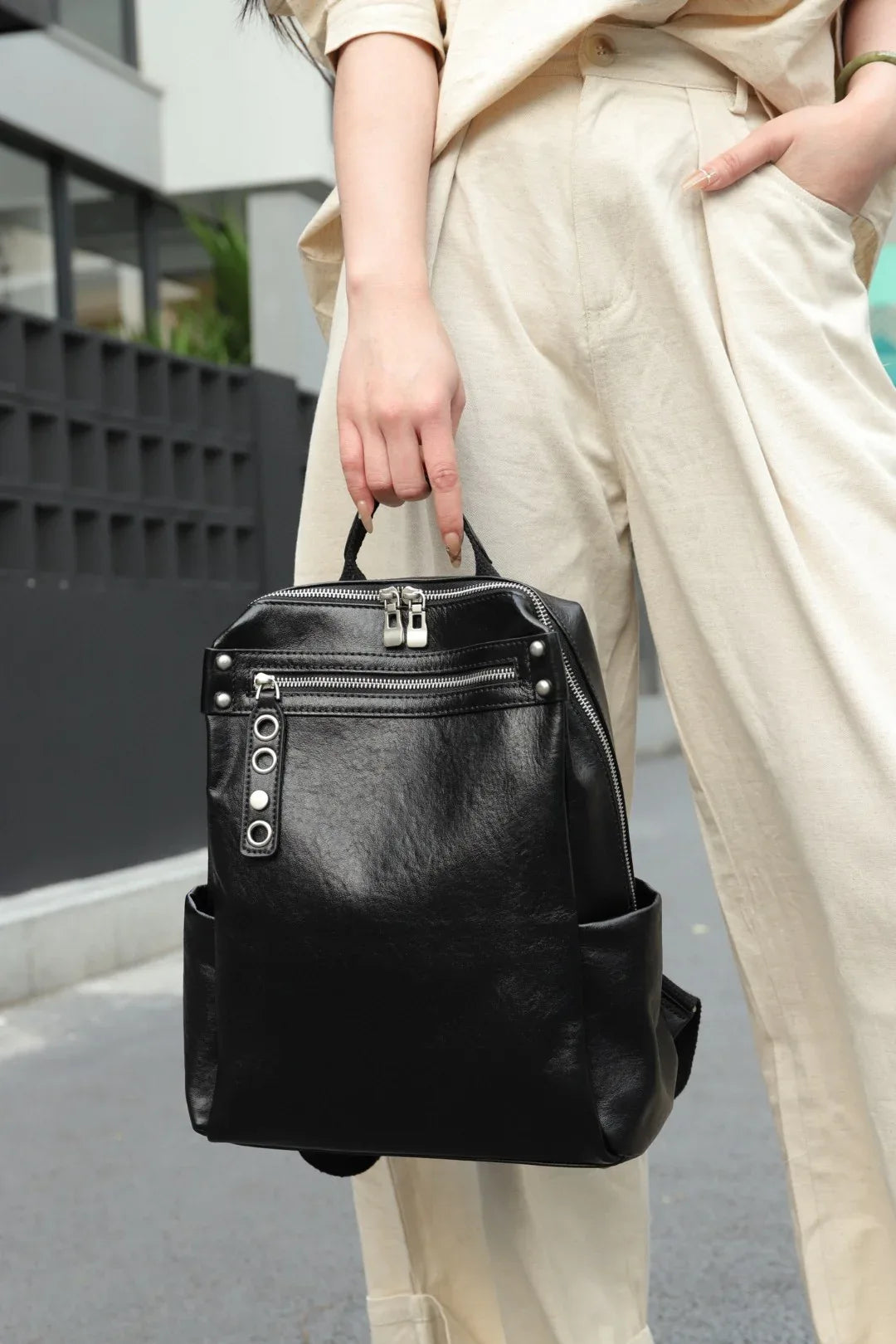 small leather backpack for women