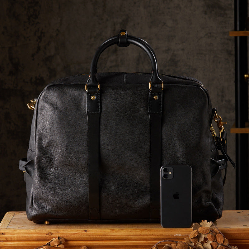 Handmade Cowhide Leather Messenger Bag for Men Travel Crossbody