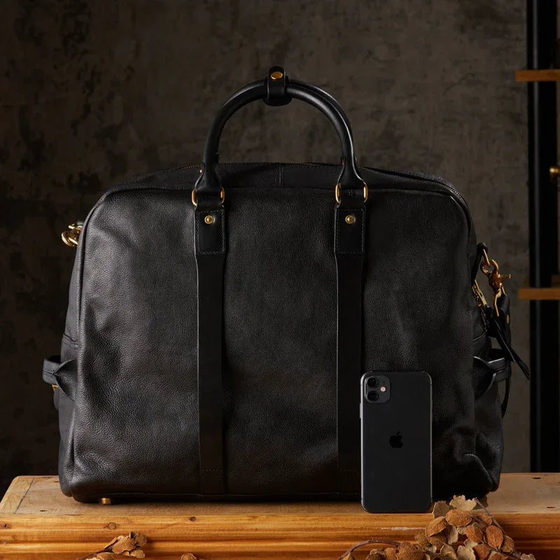 Handmade Cowhide Leather Messenger Bag for Men Travel Crossbody