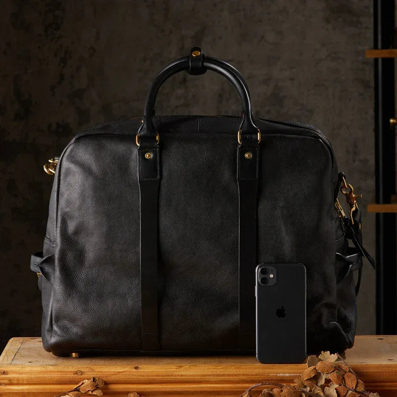 Handmade Cowhide Leather Messenger Bag for Men Travel Crossbody