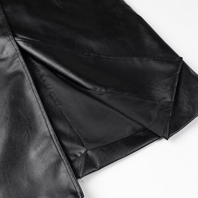 Women’s Faux Leather Belted Trench Coat Long Jacket