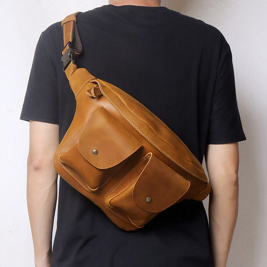Men's Leather Waist Bag Chest Crossbody Belt Bag