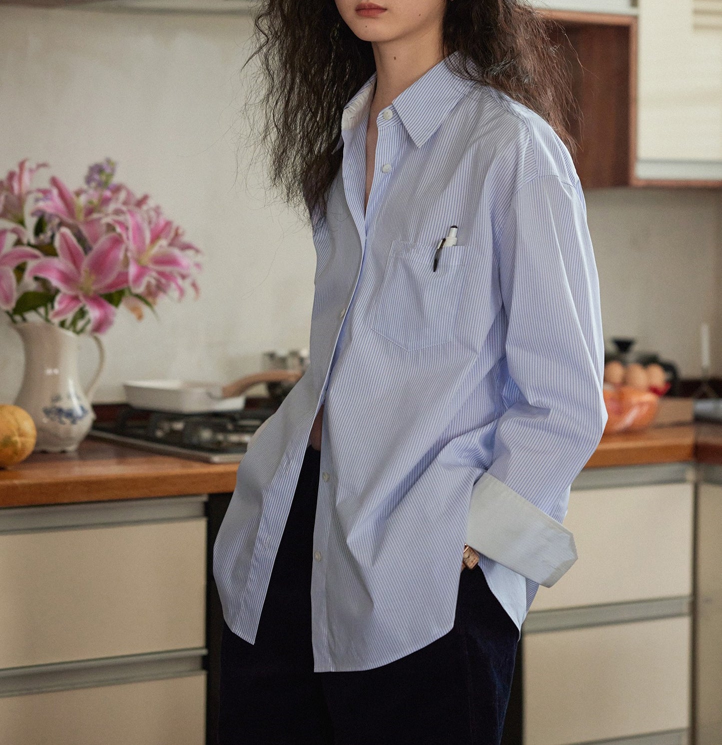 Women's Drop Shoulder Long Sleeve Striped Shirt