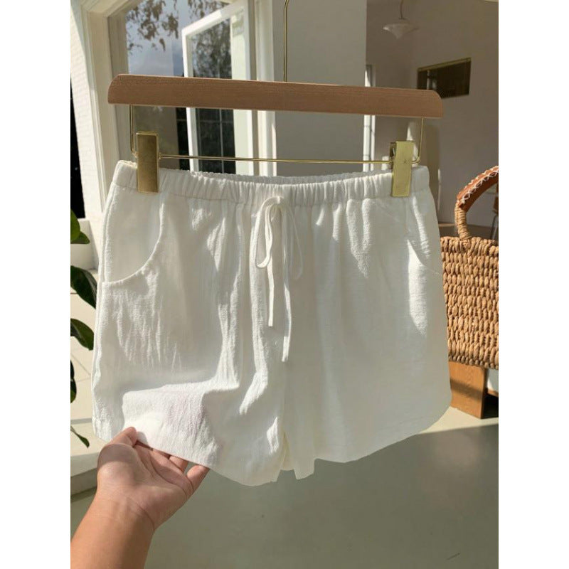 Women White Elastic Waist Shorts Summers