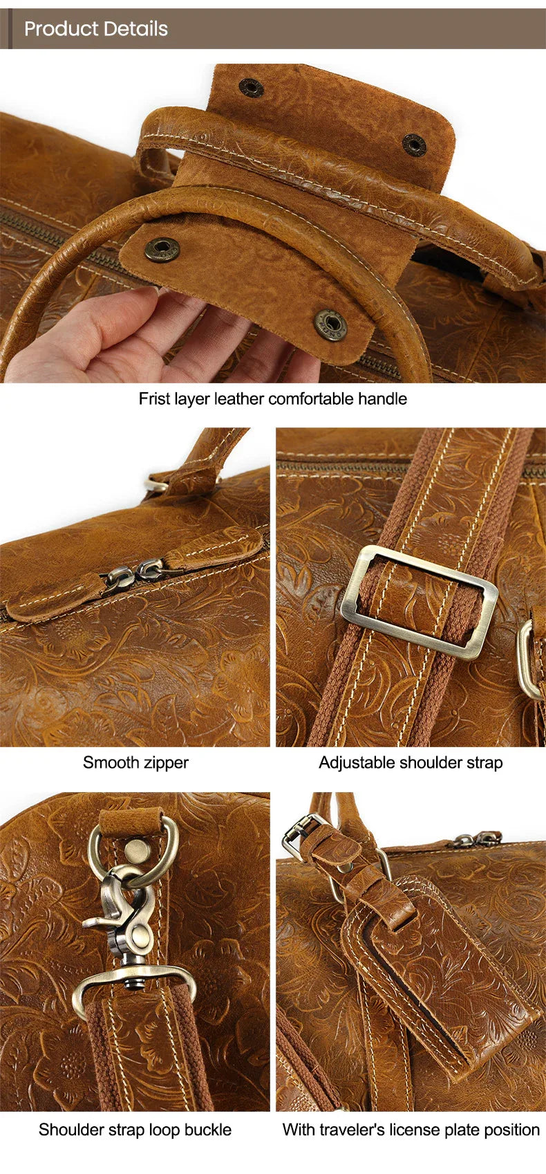 Genuine Leather Trolley Travel Bag Rolling Duffel